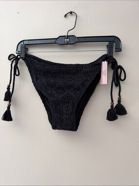 Victoria's Secret Black Crochet Tie-Side Bikini Bottoms